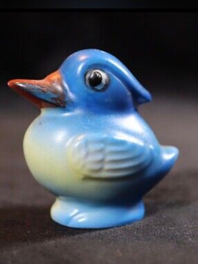 Vintage Blue & Yellow Mini Kookaburra Salt/Pepper Shaker with Cork 2” Tall Japan